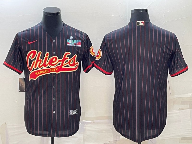 Men's Kansas City Chiefs Blank Black With Super Bowl LVII Patch Cool Base Stitched Baseball Jersey